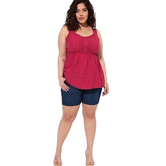 TORRID 100%‎ Cotton Babydoll Windowpane Button Front Tank NWT - Picture 4 of 7